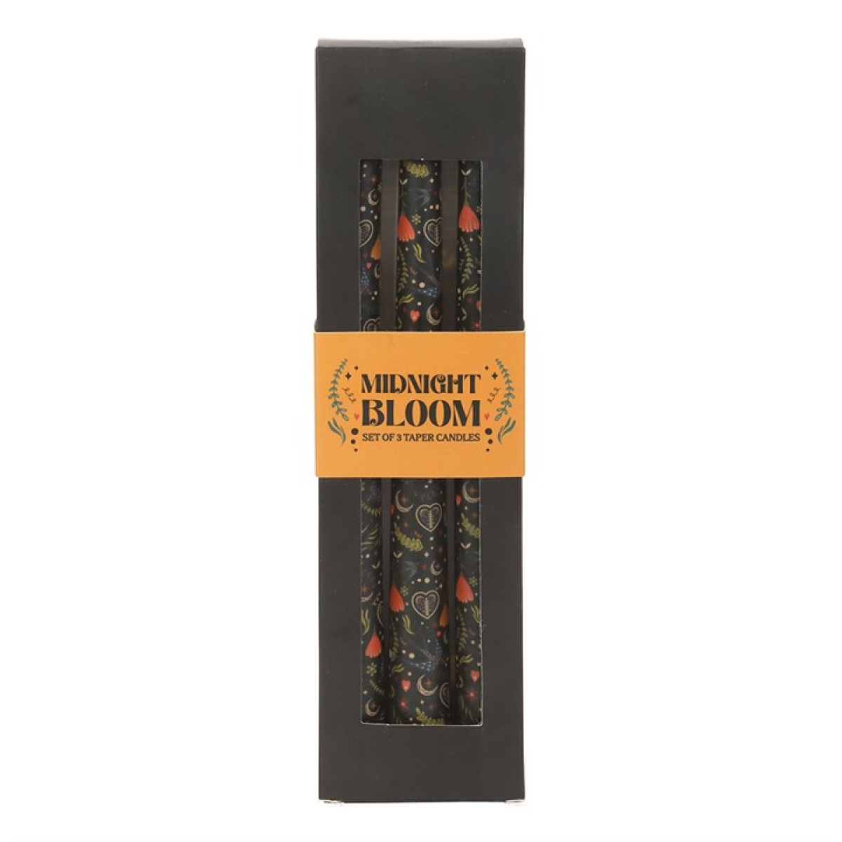 Set of 3 Black Midnight Print Taper Candles